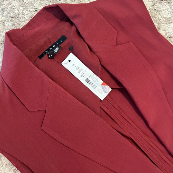 Theory Suit Vest Womens Size 6 Adar Virgin Wool Sleeveless Open Front Red Blazer - Picture 10 of 16